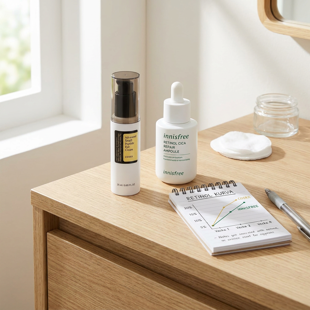 Hur skiljer sig resultatkurvan mellan COSRX och Innisfree i en retinoljämförelse?