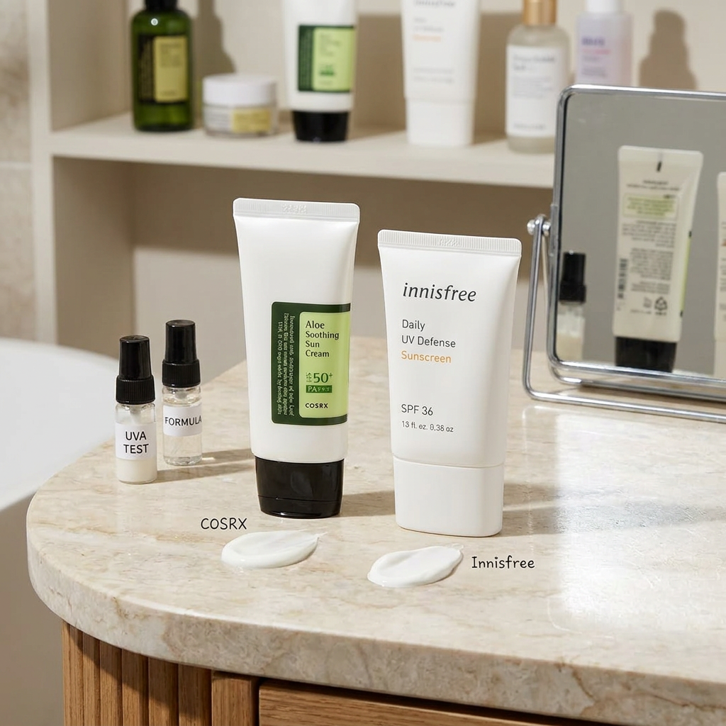 COSRX vs Innisfree solkräm: skillnader som märks i vardagen | comparison